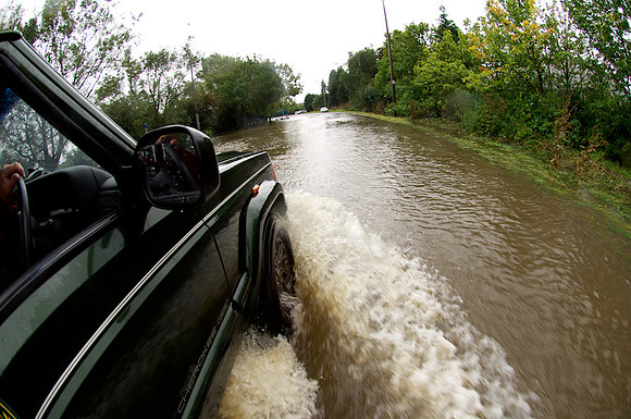 Floodiing in Wales from a car.