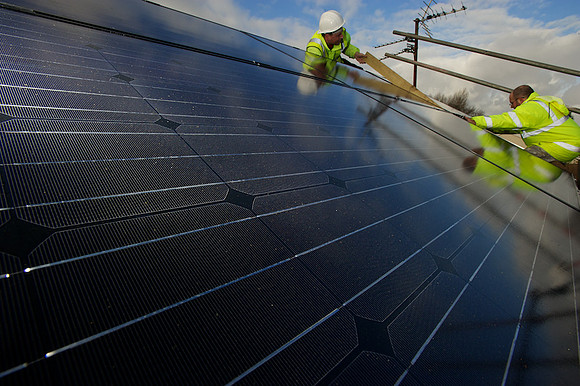 Solar panel being installed in UK
