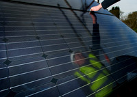 Abstract image of solar panel installation.