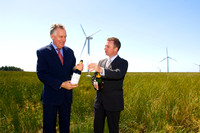 Rt Hon. Peter Hain celebrates with RWE NPower CEO Kevin McCullough at the commissioning of the Ffynnon Oer windfarm , Neath ,South wales