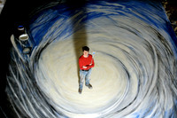 Sam Johnson -  theatrical backdrop artist - preparing a backdrop for the Sheridan Theatre, Cardiff