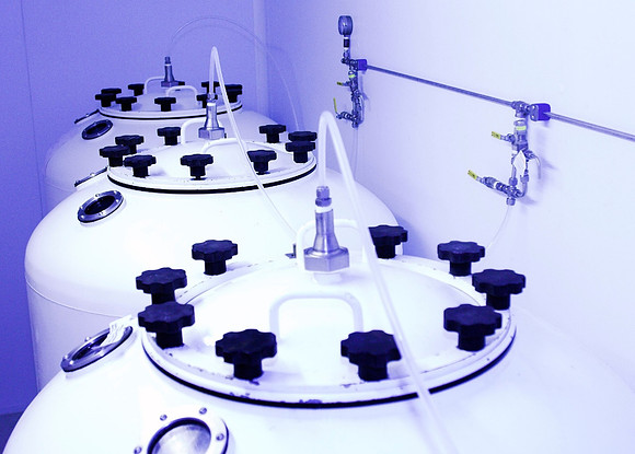 Brewery conditioning tanks.