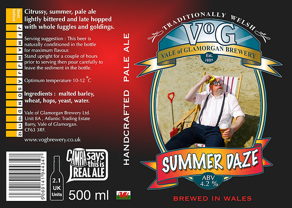 Vale of Glamorgan Brewery label design photographed on the beach in Barry, Wales.