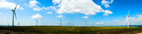 Panoramic view of a windfarm in the Neath valley, South wales.